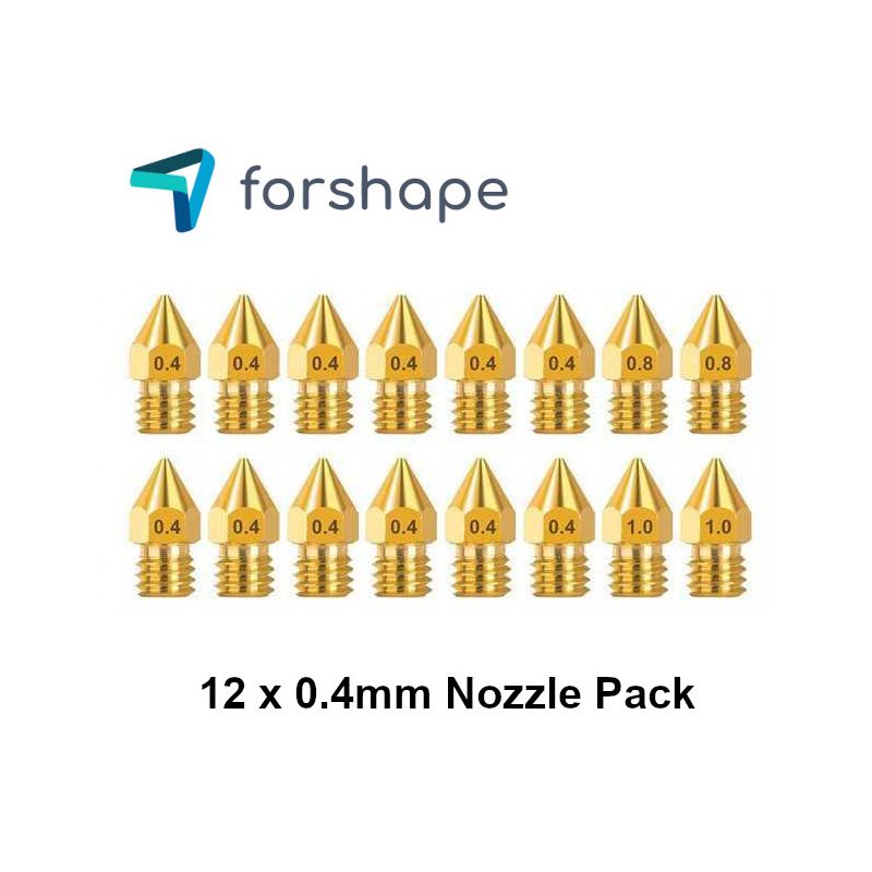 Satz von 12 Messingdüsen MK8 Forshape 0.4mm Satz von 12 Messingdüsen MK8 Forshape 0.4mm