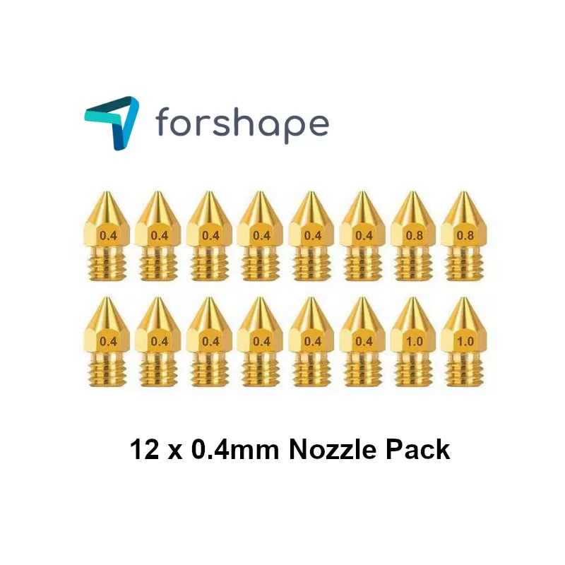 Satz von 12 Messingdüsen MK8 Forshape 0.4mm Satz von 12 Messingdüsen MK8 Forshape 0.4mm