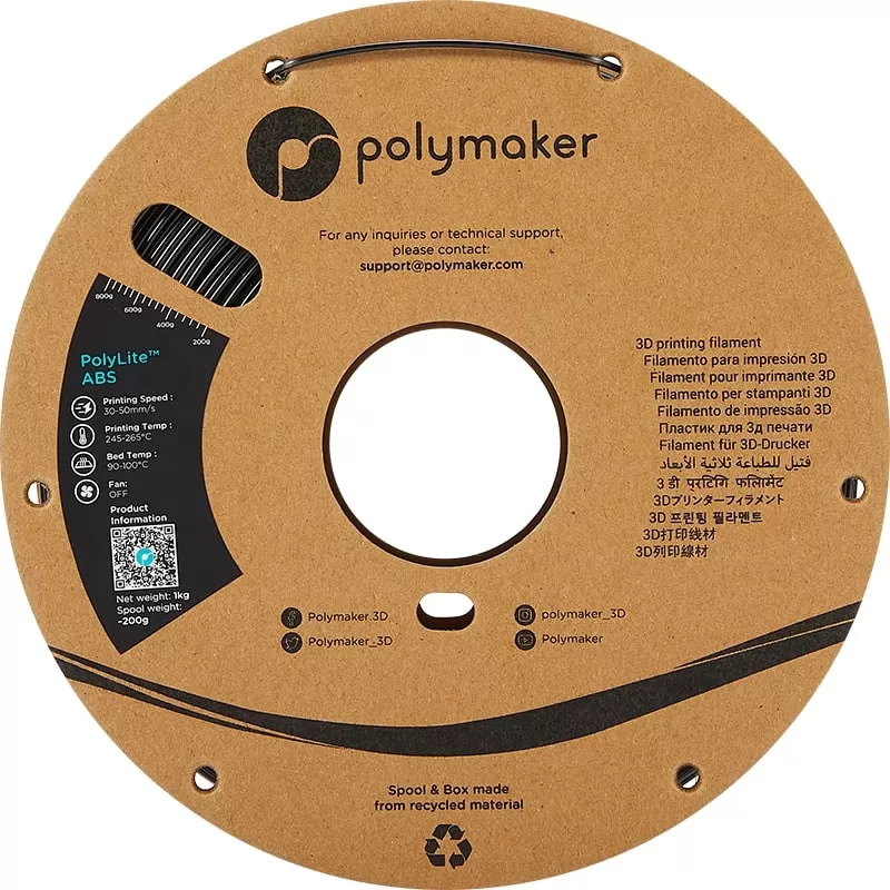 PolyLite ABS Schwarz - 1.75mm - 1 kg - Vorderansicht PolyLite ABS Schwarz - 1.75mm - 1 kg - Vorderansicht