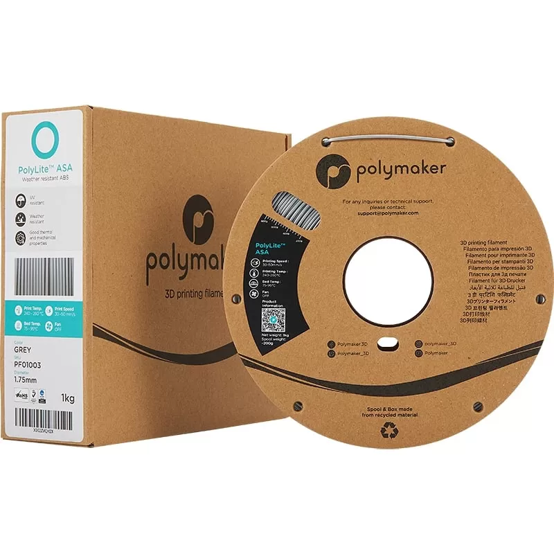 PolyLite Packaging ASA Grau - 2.85mm - 1 kg PolyLite Packaging ASA Grau - 2.85mm - 1 kg