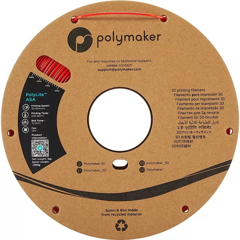 Polymaker PolyLite ASA Rot - 2.85mm - 1 kg Polymaker PolyLite ASA Rot - 2.85mm - 1 kg