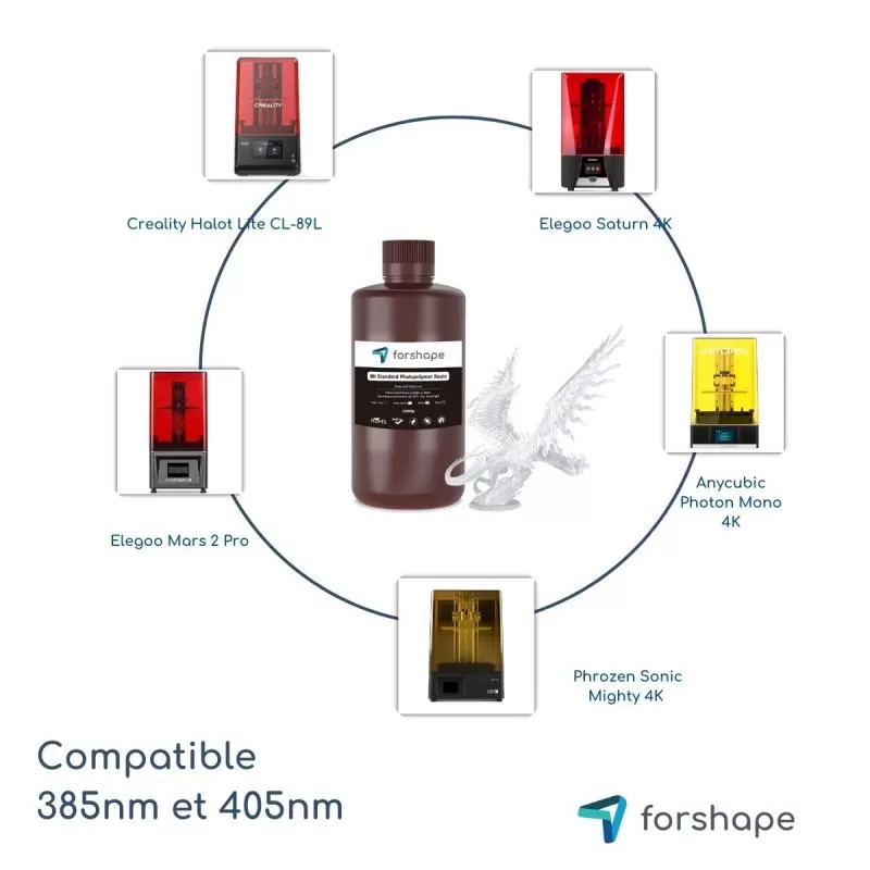Kompatibilität Harz 8K Transparent Forshape Premium - 1Kg Kompatibilität Harz 8K Transparent Forshape Premium - 1Kg