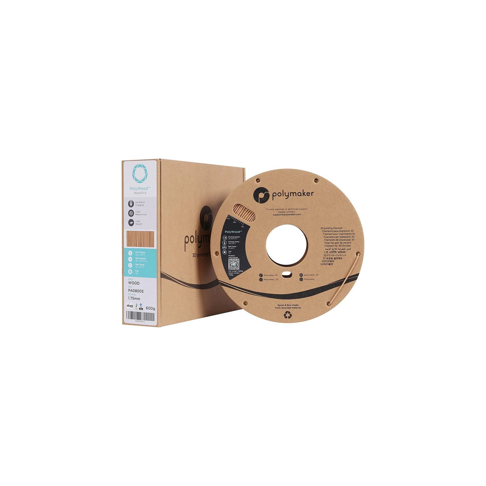 Verpackung Polywood PLA Holzimitation - 1.75mm - 600 g Verpackung Polywood PLA Holzimitation - 1.75mm - 600 g