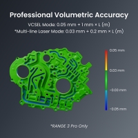 Revopoint Range 3 erfasst die Geometrie eines Objekts mit einer volumetrischen Genauigkeit von 0,05 mm plus 1 mm pro Meter